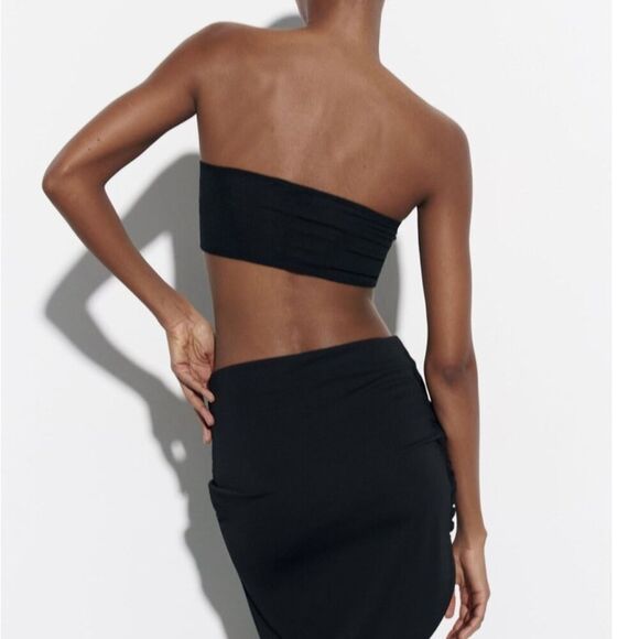 Zara Black Draped Asymmetric Skirt High waisted skirt made knit fabric Ruched - Picture 6 of 6